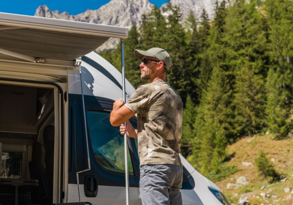 RV technician checking the rv awning