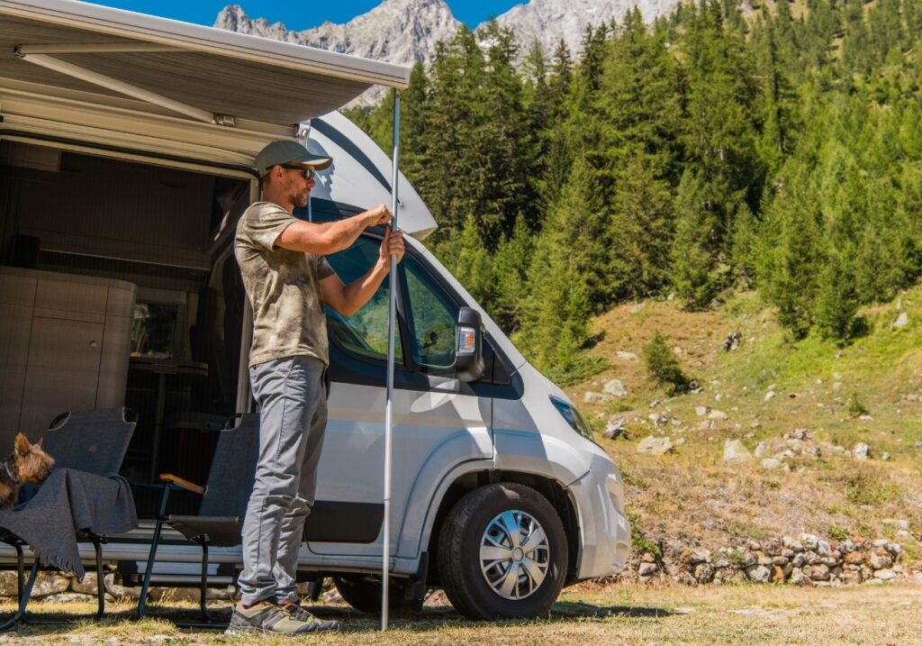 RV technician checking the rv awning
